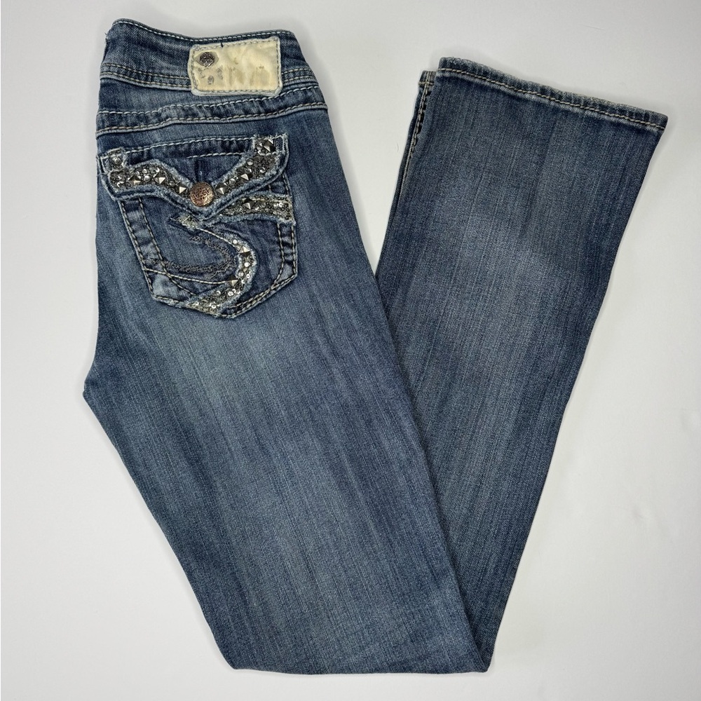 Silver Jeans Y2K Embellished Pocket Flare Jeans Medium Wash